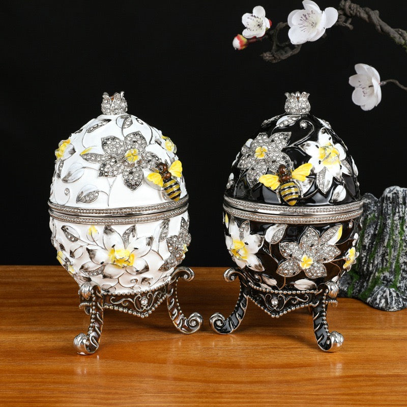 Hand Enameled Jewelry Box- Faberge Egg/Bee(10.5*17.8 cm/4.1*7 inch)