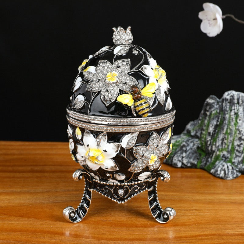 Hand Enameled Jewelry Box- Faberge Egg/Bee(10.5*17.8 cm/4.1*7 inch)