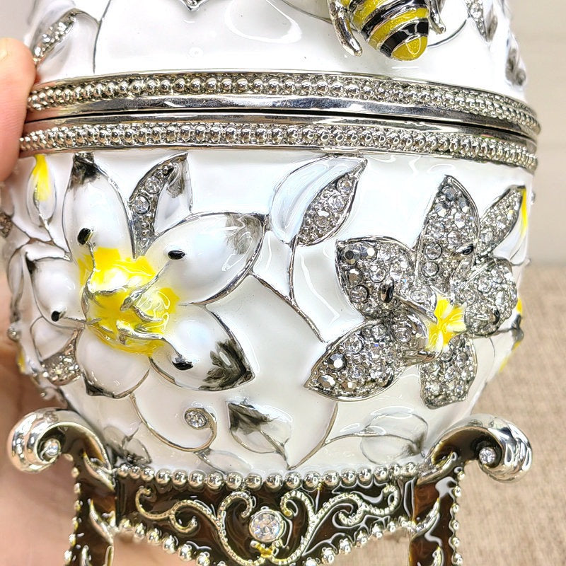 Hand Enameled Jewelry Box- Faberge Egg/Bee(10.5*17.8 cm/4.1*7 inch)