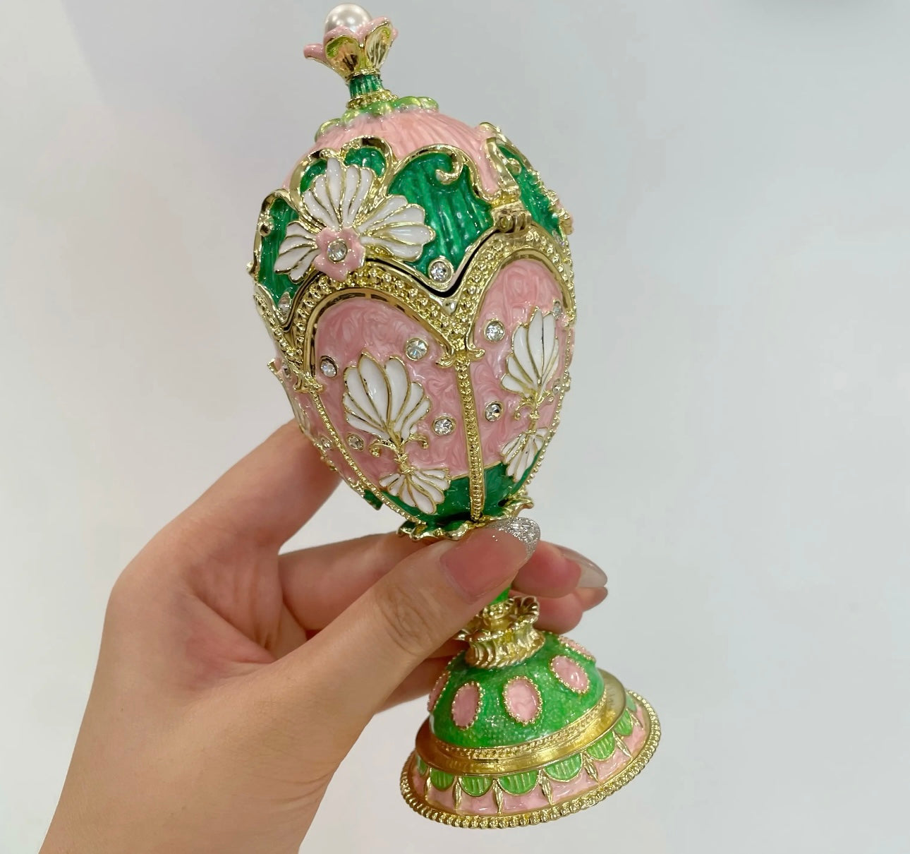 Hand Enameled Jewelry Box- Faberge Egg(15.5*6 cm/6.1*2.4 inch)