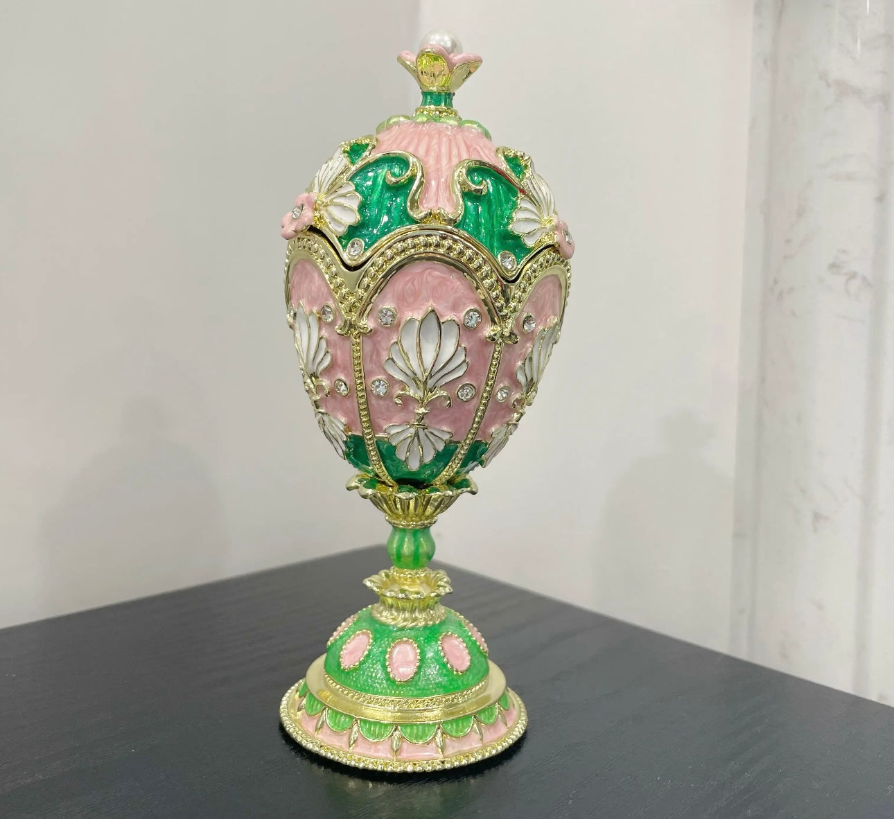 Hand Enameled Jewelry Box- Faberge Egg(15.5*6 cm/6.1*2.4 inch)