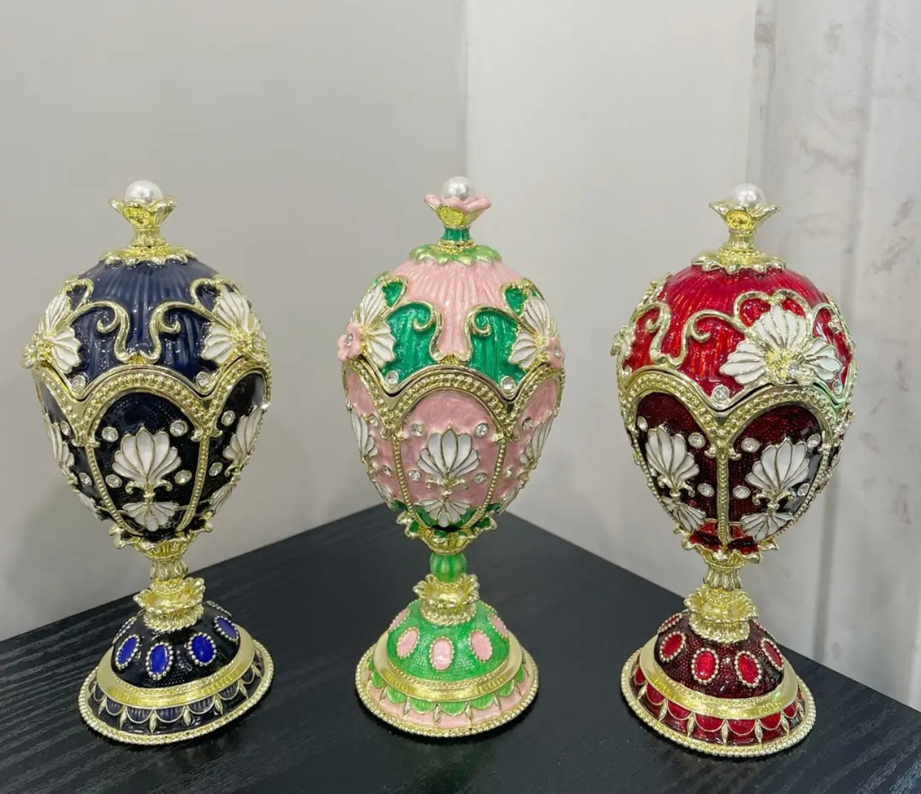 Hand Enameled Jewelry Box- Faberge Egg(15.5*6 cm/6.1*2.4 inch)