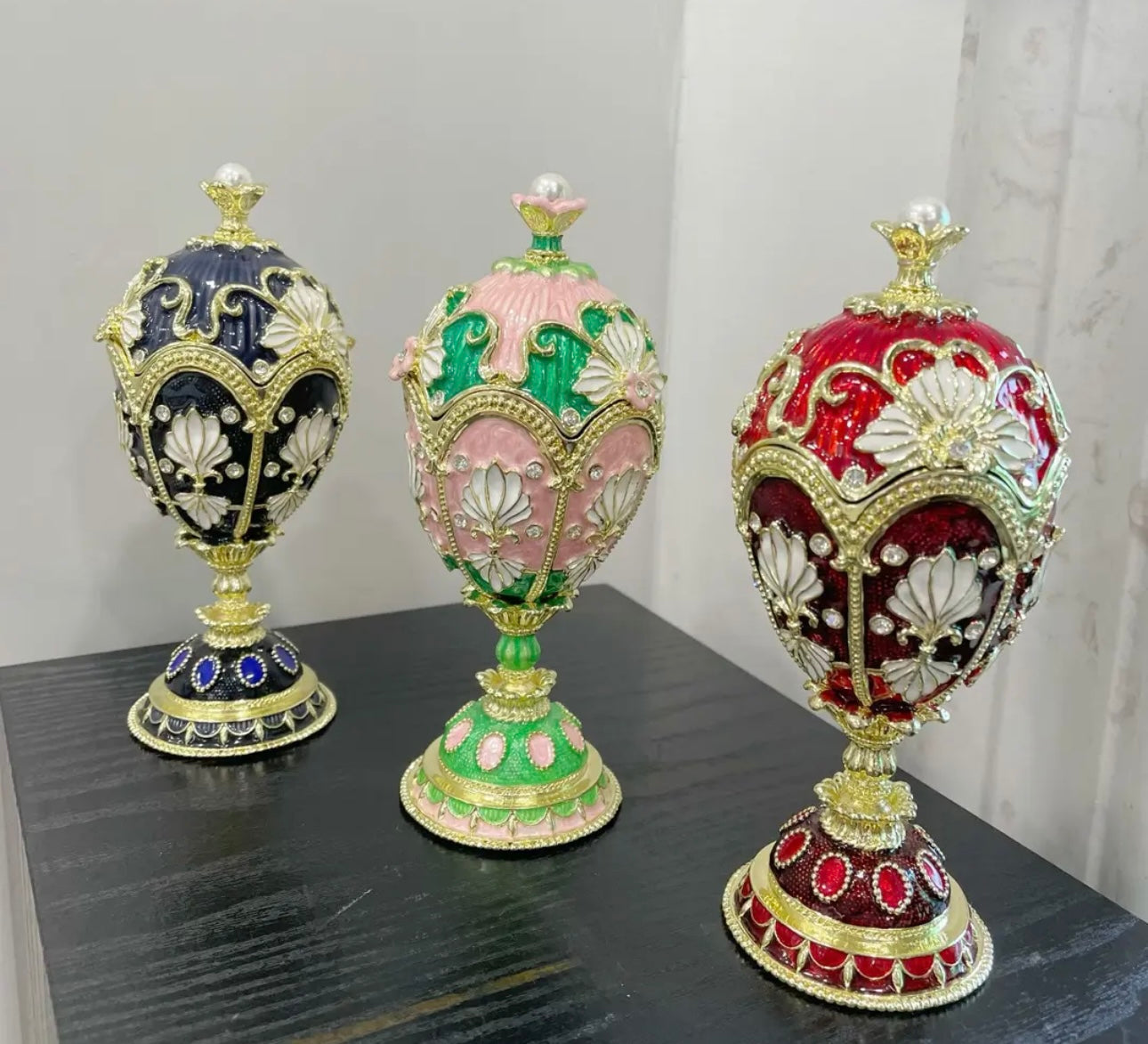 Hand Enameled Jewelry Box- Faberge Egg(15.5*6 cm/6.1*2.4 inch)