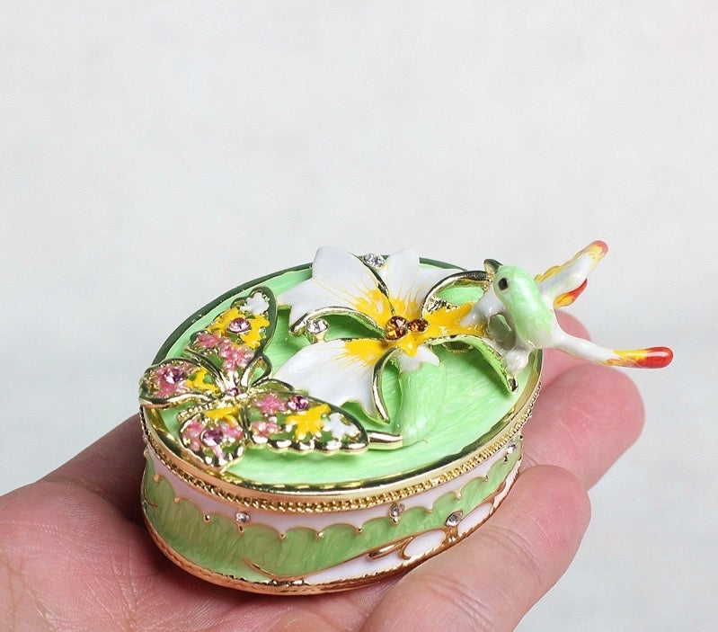 Hand Enameled Jewelry Box- Bird with Flower(3.5*7 cm/1.4*2.8 inch)