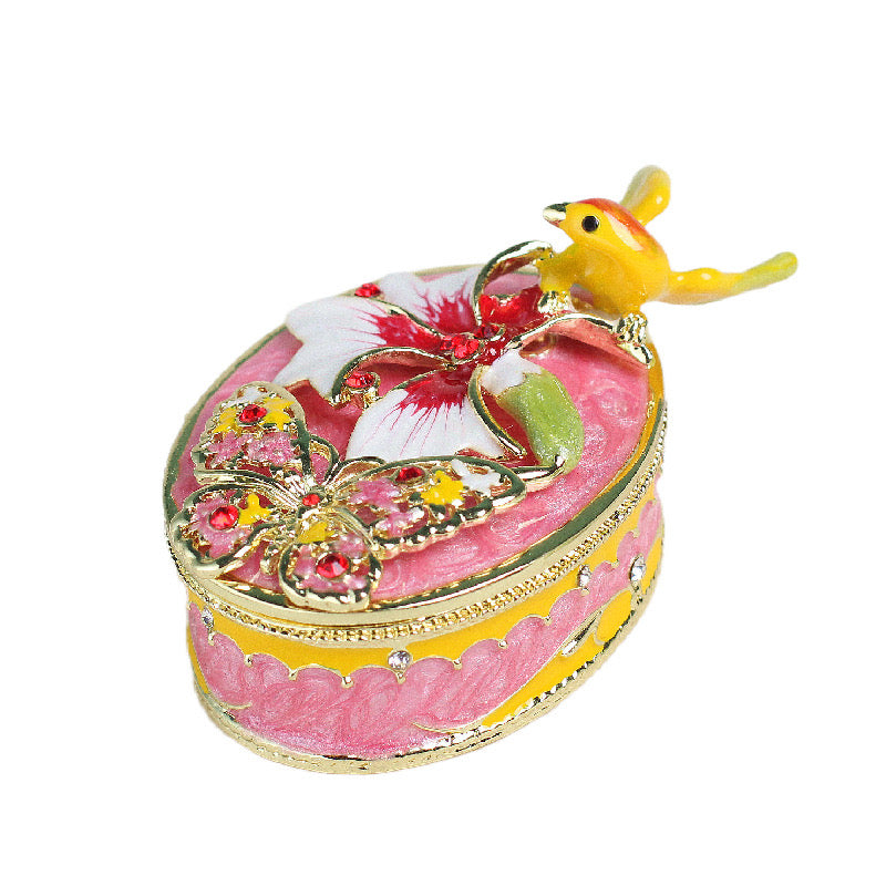 Hand Enameled Jewelry Box- Bird with Flower(3.5*7 cm/1.4*2.8 inch)