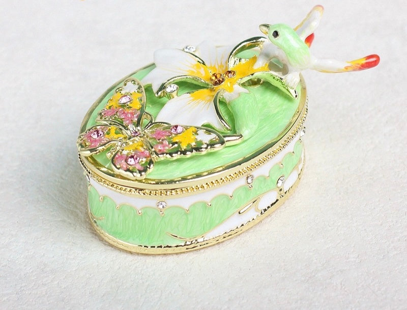 Hand Enameled Jewelry Box- Bird with Flower(3.5*7 cm/1.4*2.8 inch)