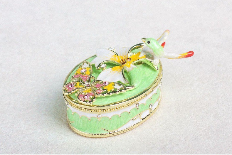 Hand Enameled Jewelry Box- Bird with Flower(3.5*7 cm/1.4*2.8 inch)