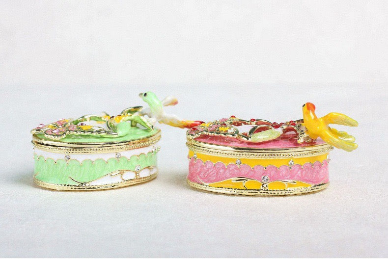 Hand Enameled Jewelry Box- Bird with Flower(3.5*7 cm/1.4*2.8 inch)