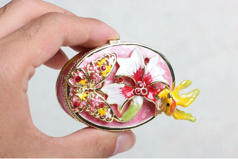 Hand Enameled Jewelry Box- Bird with Flower(3.5*7 cm/1.4*2.8 inch)