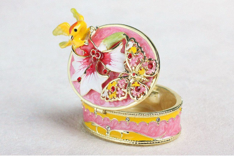 Hand Enameled Jewelry Box- Bird with Flower(3.5*7 cm/1.4*2.8 inch)