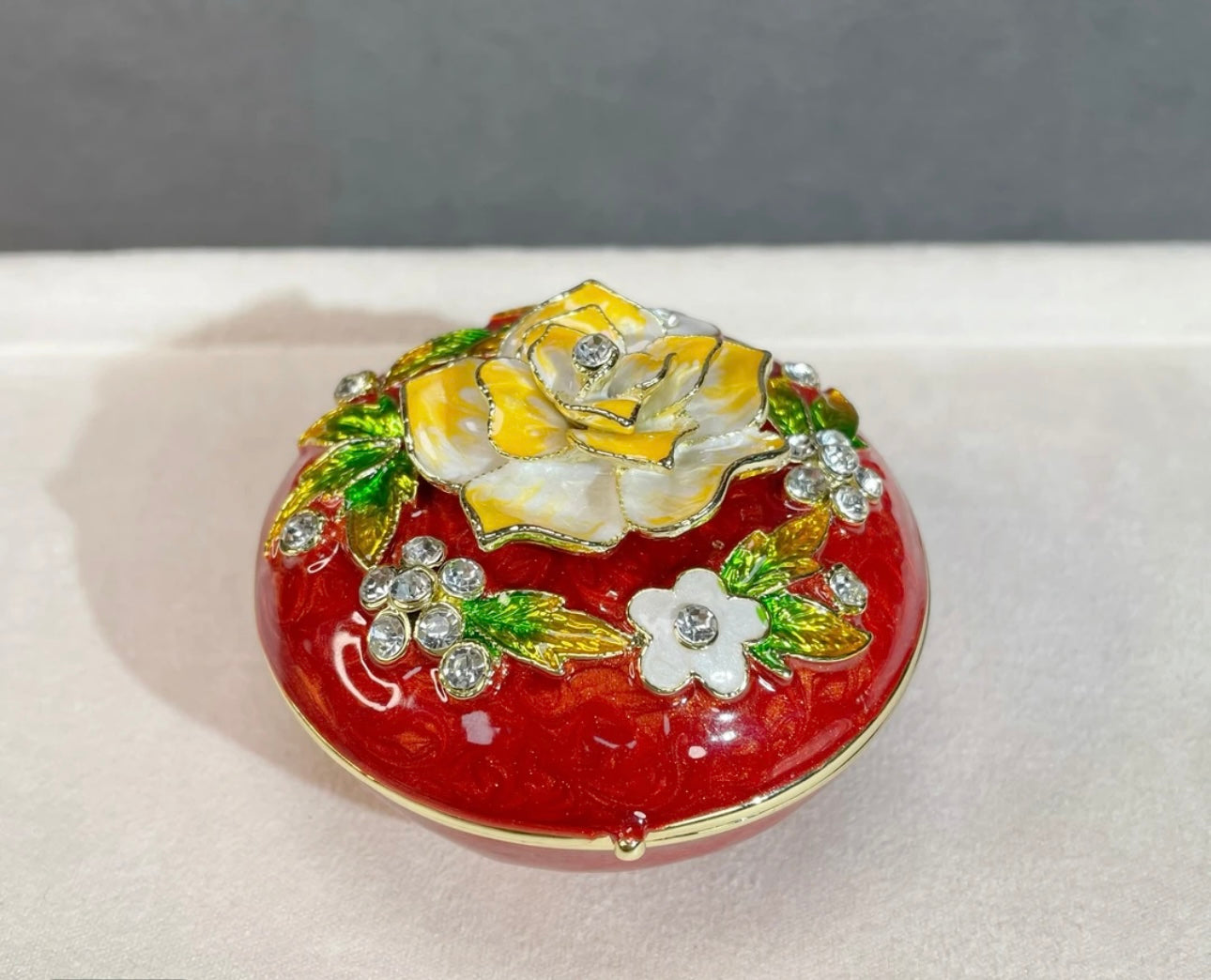 Hand Enameled Jewelry Box- Flower Box(7*7*4.5 cm/2.8*2.8*1.8 inch)