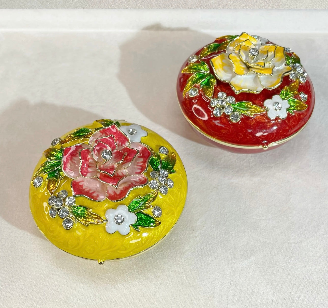 Hand Enameled Jewelry Box- Flower Box(7*7*4.5 cm/2.8*2.8*1.8 inch)