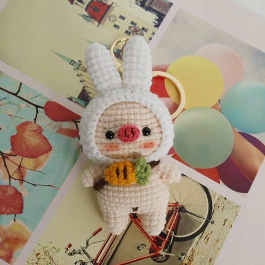 Pig with Bunny Hat keychain