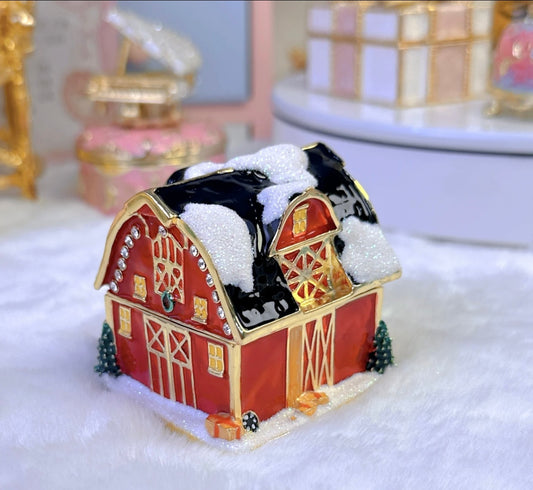 Hand Enameled Jewelry Box- Luminous House/Barn(5*5*5.5 cm/2*2*2.2 inch)