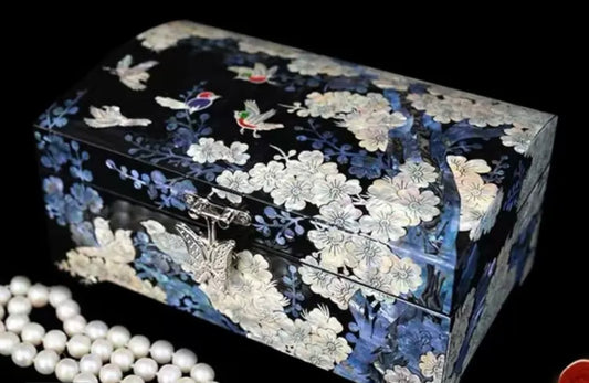 Mother of Pearl Wooden Jewelry Box- Birds and Flowers(18.2*11.2*8.6 cm/7.2*4.4*3.4 inch)