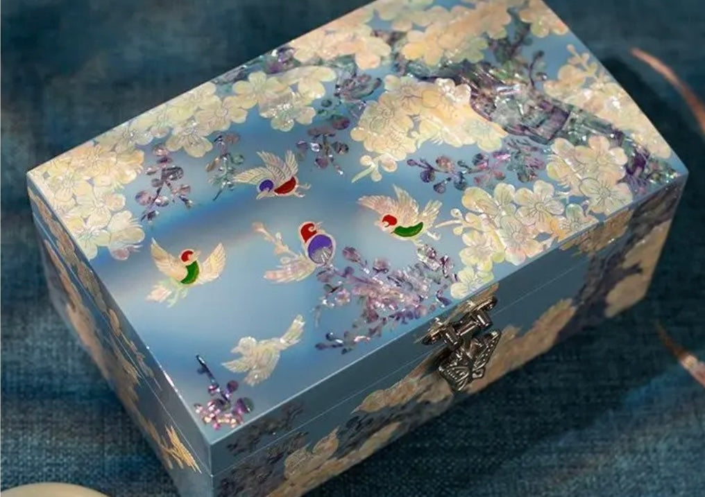 Mother of Pearl Wooden Jewelry Box- Birds and Flowers(18.2*11.2*8.6 cm/7.2*4.4*3.4 inch)