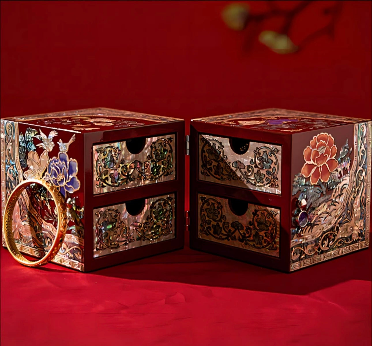 Mother of Pearl Wooden Jewelry Box- Peony(21*10.5*10.5 cm cm/8.3*4.1*4.1 inch)