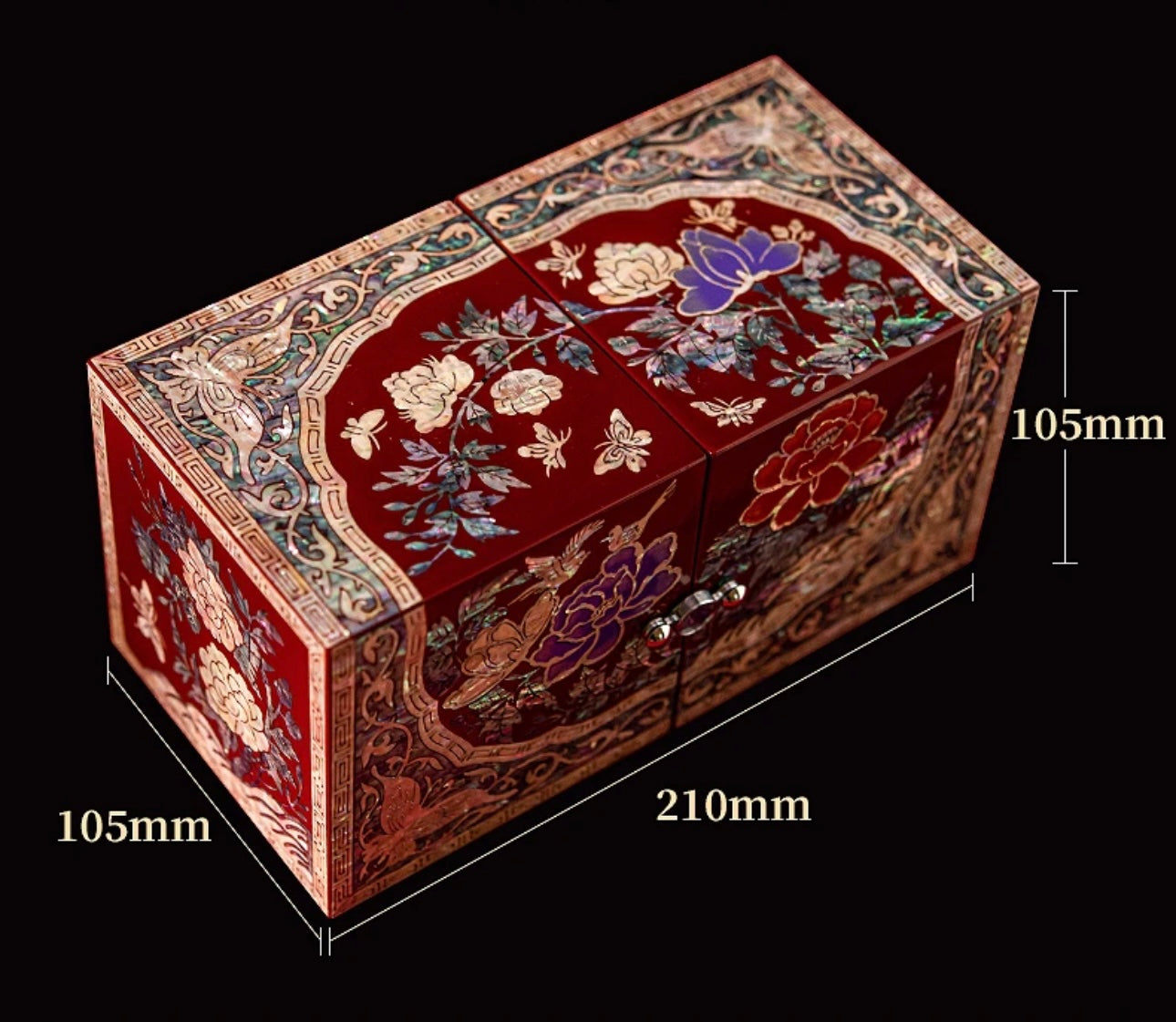 Mother of Pearl Wooden Jewelry Box- Peony(21*10.5*10.5 cm cm/8.3*4.1*4.1 inch)