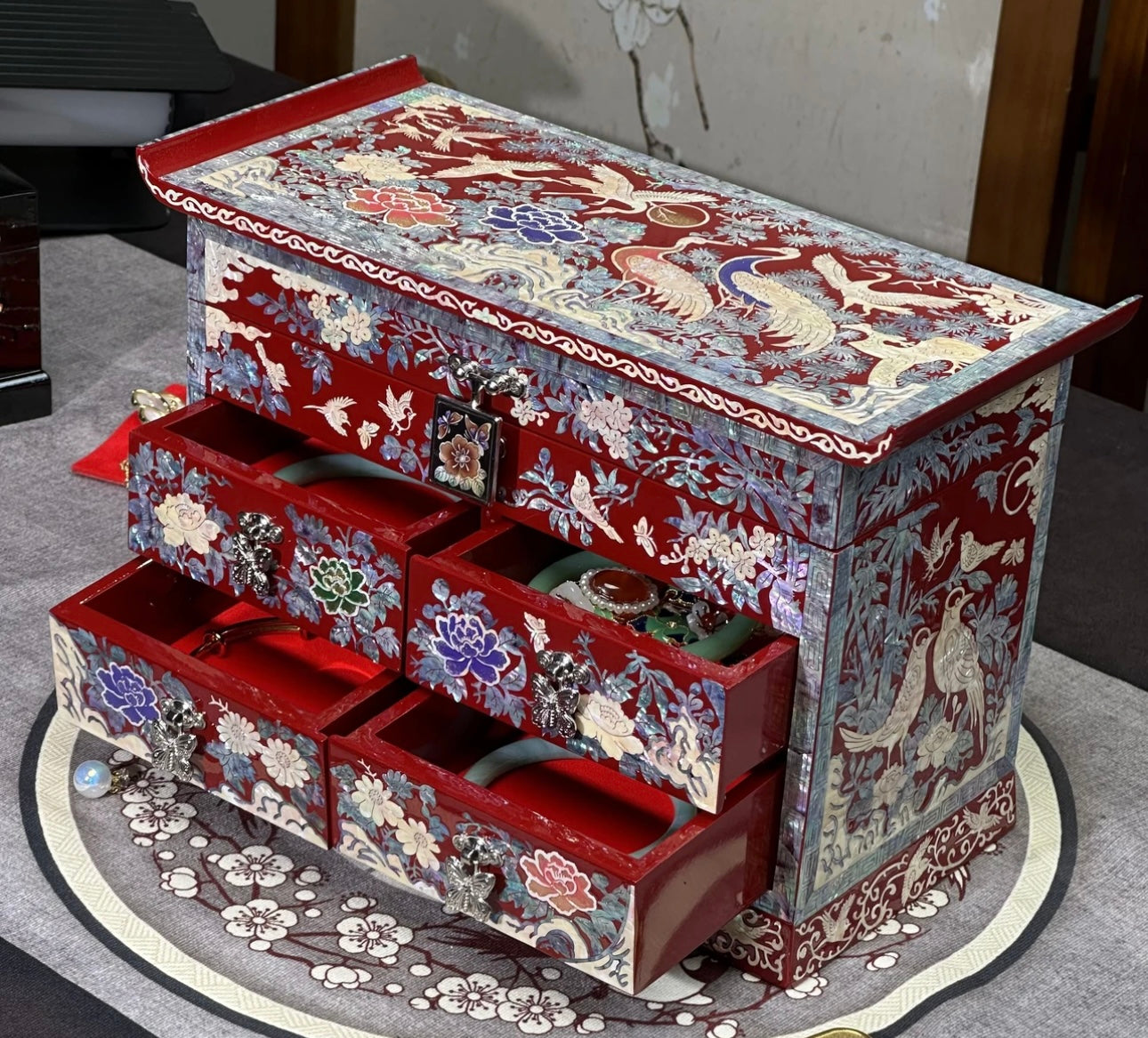 Mother of Pearl Wooden Jewelry Box- Crane(27.5*13*19 cm/10.8*5.1*7.5 inch)