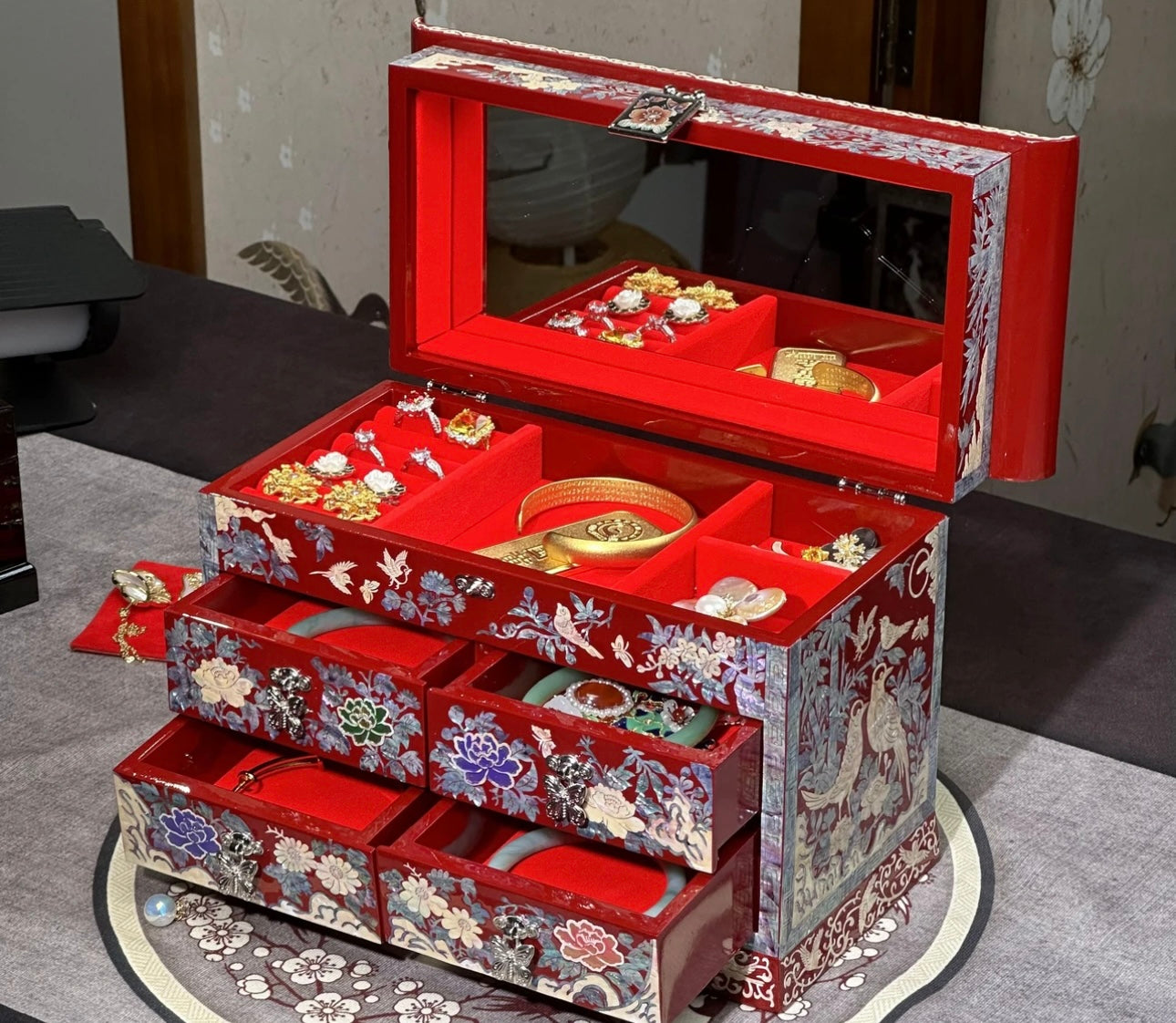 Mother of Pearl Wooden Jewelry Box- Crane(27.5*13*19 cm/10.8*5.1*7.5 inch)