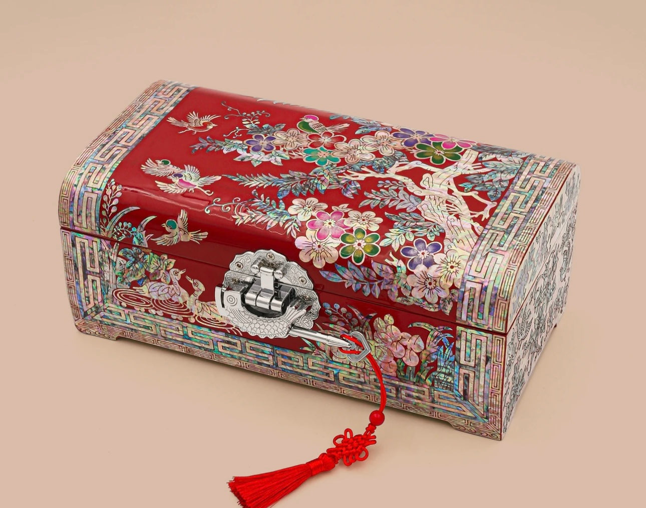 Mother of Pearl Wooden Jewelry Box- Birds and Flowers(24*13*10 cm/9.4*5.1*3.9 inch)