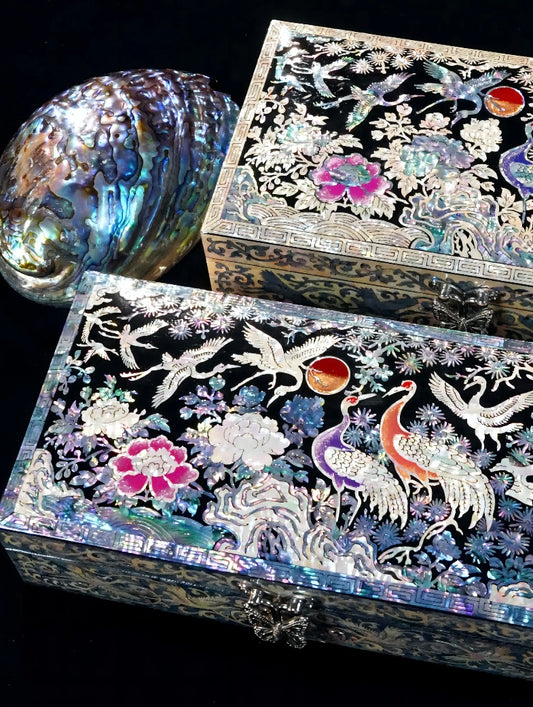 Mother of Pearl Wooden Jewelry Box- Crane and Peony(22.5*11.5*5.5 cm/8.9*4.5*2.2 inch)