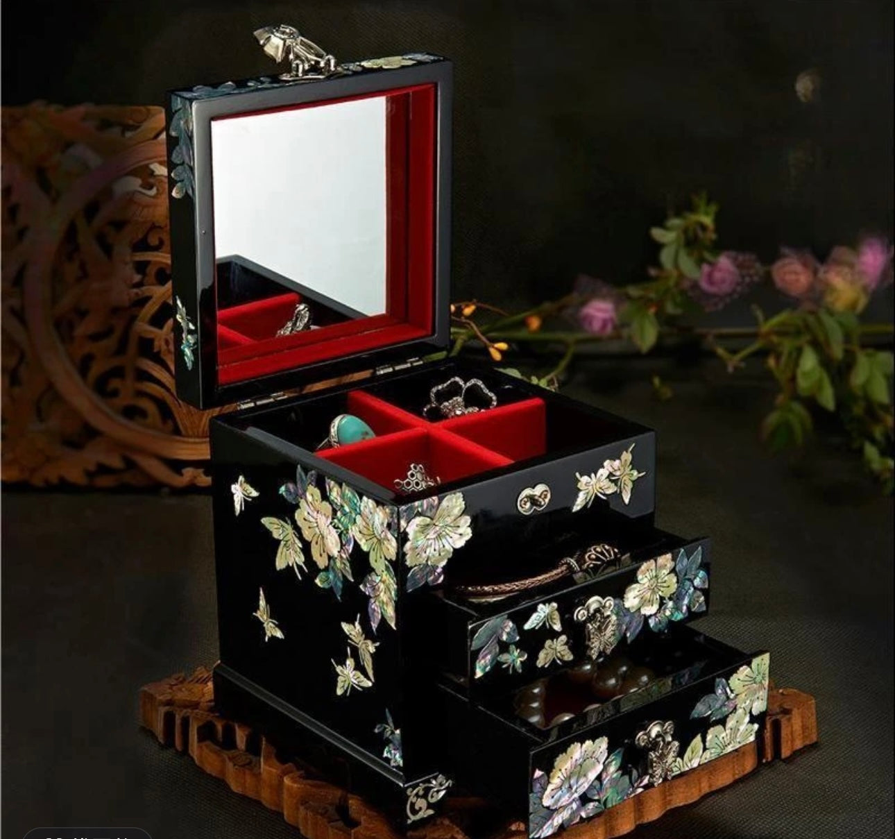 Mother of Pearl Wooden Jewelry Box- Butterfly(12*12*14 cm/4.7*4.7*5.5 inch)