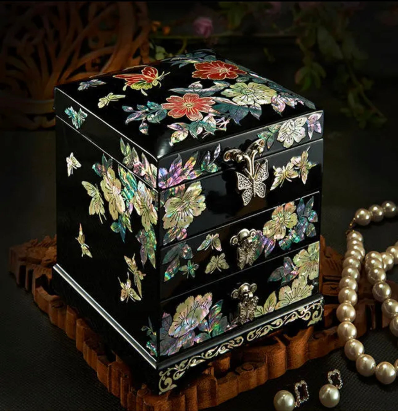 Mother of Pearl Wooden Jewelry Box- Butterfly(12*12*14 cm/4.7*4.7*5.5 inch)