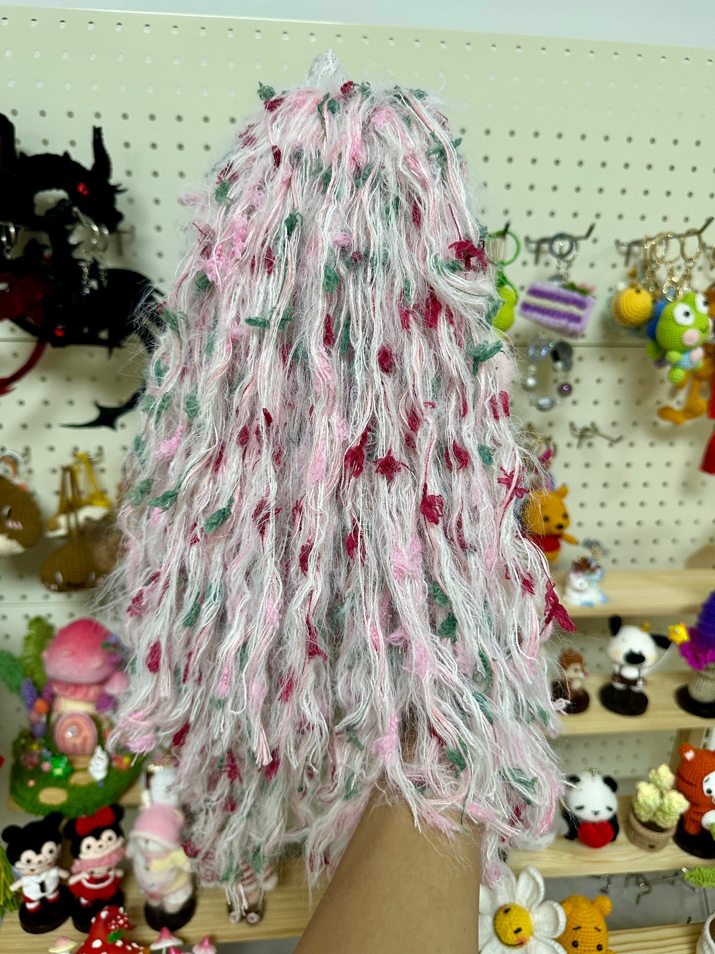 Crochet Cool Girl with Pink Outfit/Jacket+Scarf+Pants+Bag+Hair Band+Shoes(30 cm/11.8 inch)
