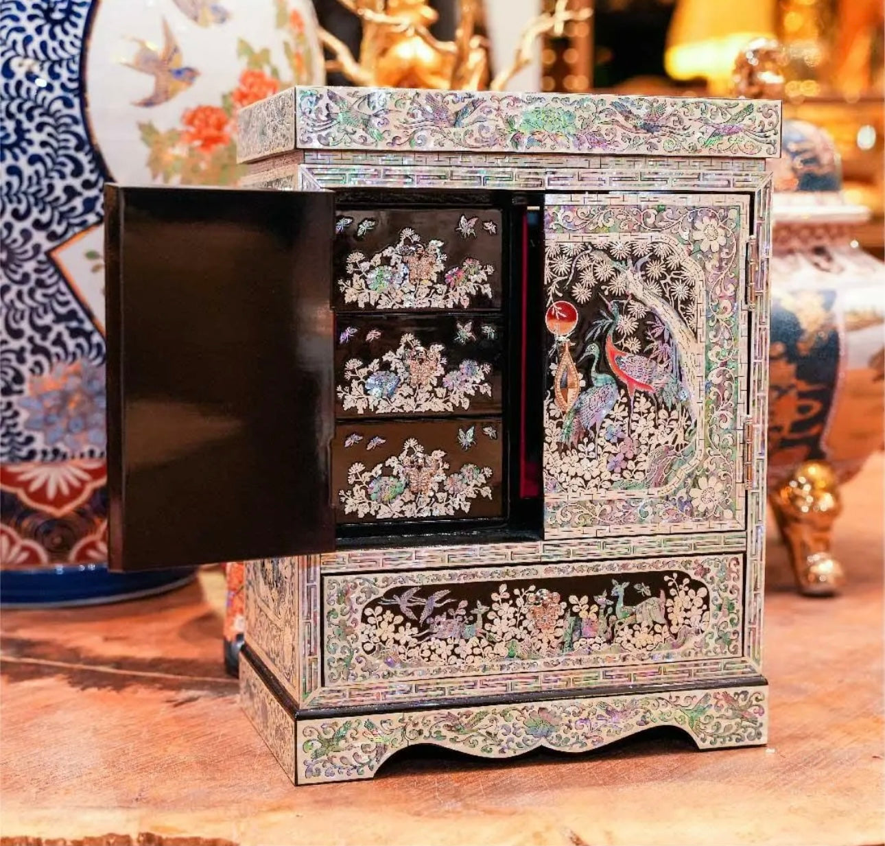 Mother of Pearl Wooden Jewelry Box- Crane and Deer(27.7*17.2*37 cm/10.9*6.8*14.6 inch)