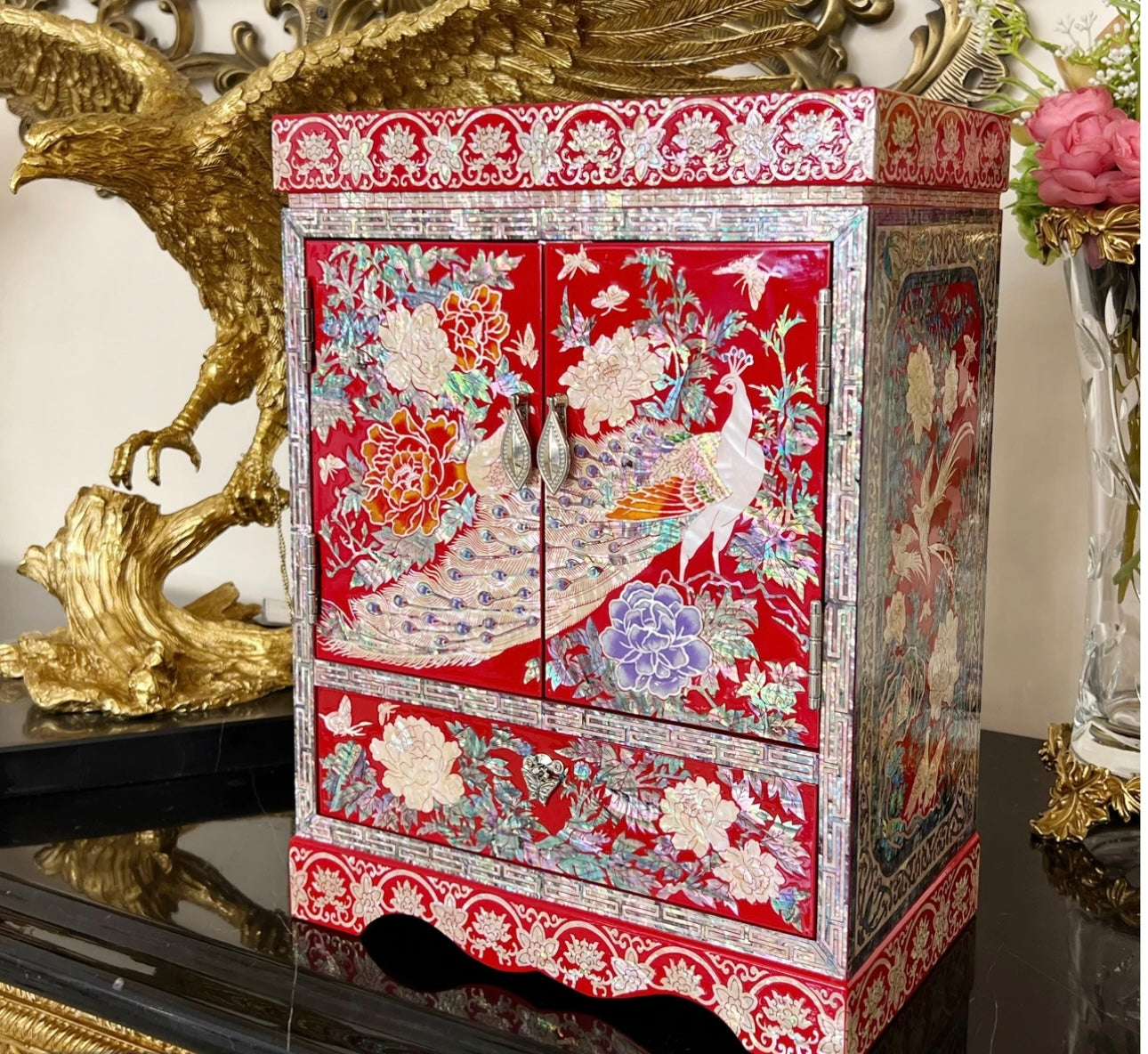 Mother of Pearl Wooden Jewelry Box- Peacock(27.7*17.2*37 cm/10.9*6.8*14.6 inch)