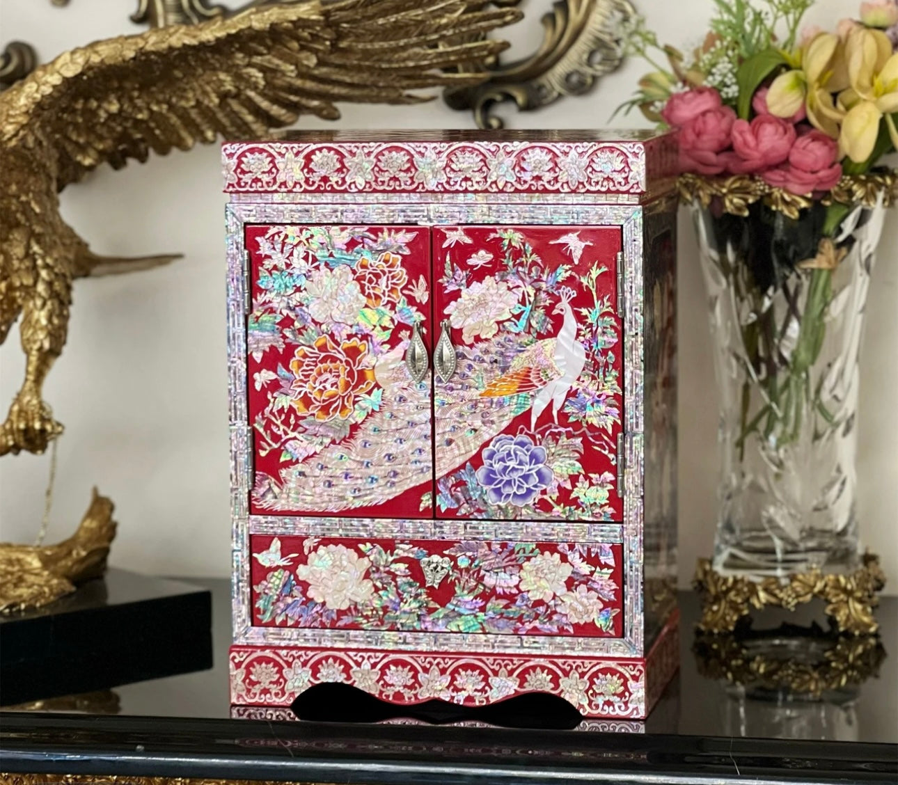 Mother of Pearl Wooden Jewelry Box- Peacock(27.7*17.2*37 cm/10.9*6.8*14.6 inch)