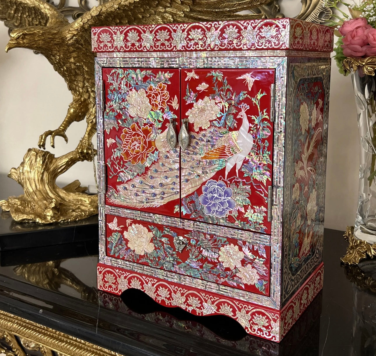 Mother of Pearl Wooden Jewelry Box- Peacock(27.7*17.2*37 cm/10.9*6.8*14.6 inch)