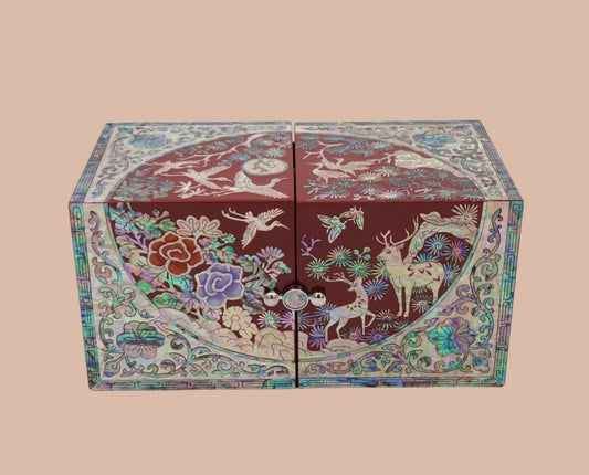 Mother of Pearl Wooden Jewelry Box- Deer and Crane(21*10.5*10.5 cm cm/8.3*4.1*4.1 inch)