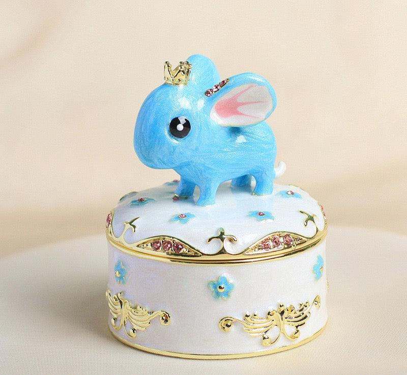 Hand Enameled Jewelry Box- Little Animals with Golden Crown(5.5*5.5*7 cm/2.2*2.2*2.8 inch)