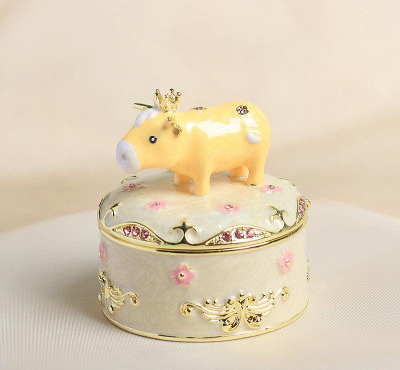 Hand Enameled Jewelry Box- Little Animals with Golden Crown(5.5*5.5*7 cm/2.2*2.2*2.8 inch)