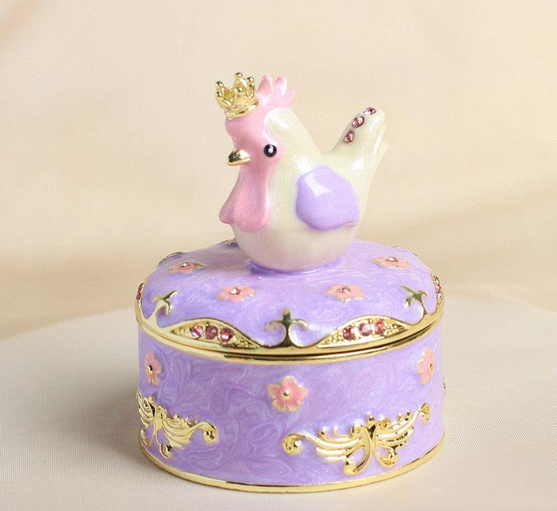 Hand Enameled Jewelry Box- Little Animals with Golden Crown(5.5*5.5*7 cm/2.2*2.2*2.8 inch)