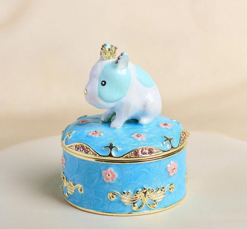 Hand Enameled Jewelry Box- Little Animals with Golden Crown(5.5*5.5*7 cm/2.2*2.2*2.8 inch)