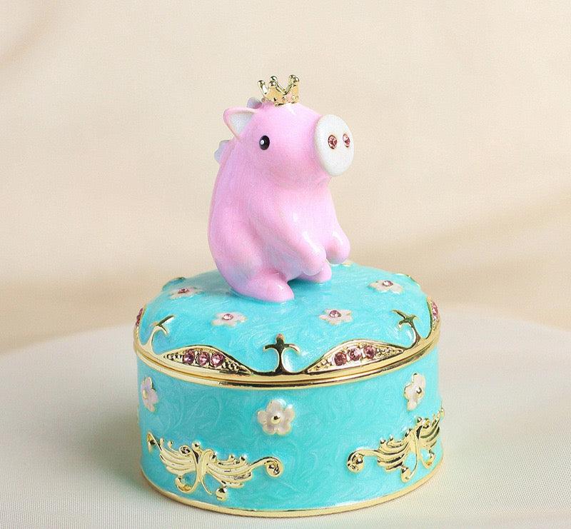 Hand Enameled Jewelry Box- Little Animals with Golden Crown(5.5*5.5*7 cm/2.2*2.2*2.8 inch)