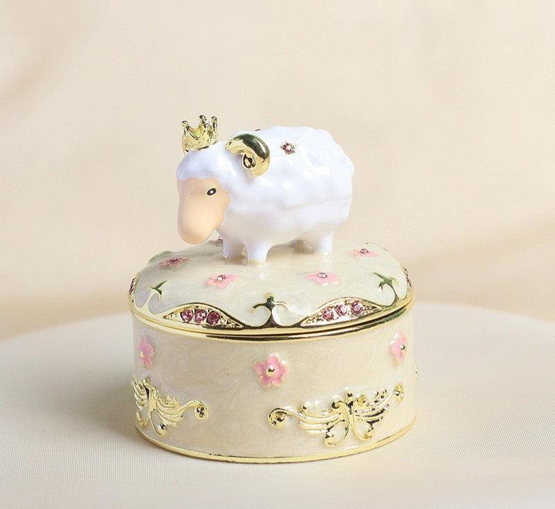 Hand Enameled Jewelry Box- Little Animals with Golden Crown(5.5*5.5*7 cm/2.2*2.2*2.8 inch)