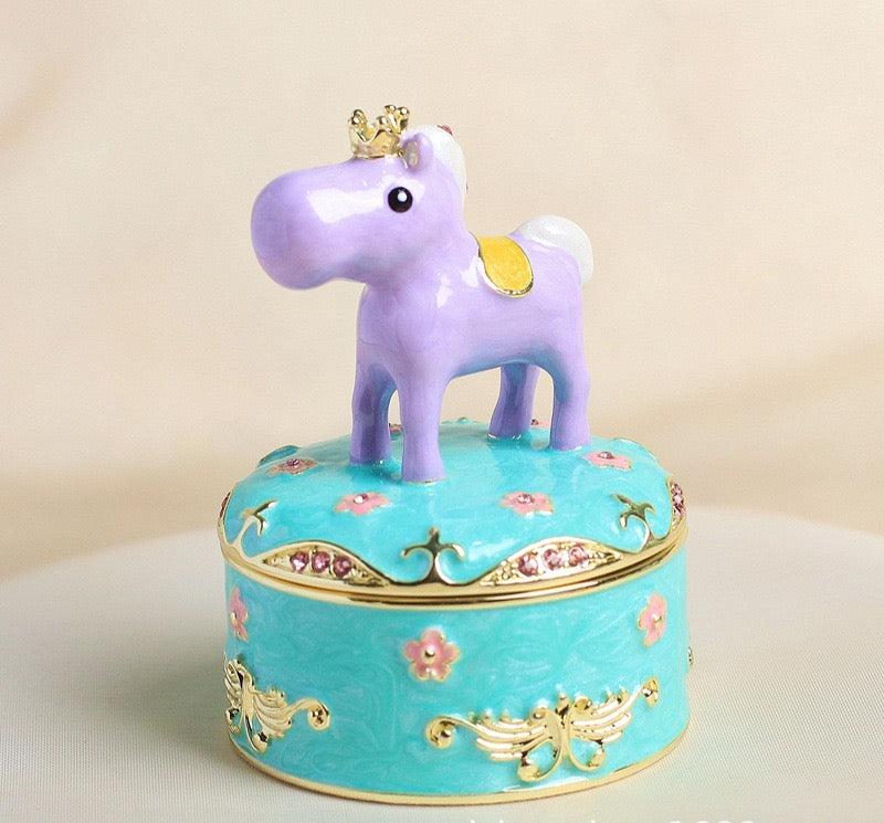 Hand Enameled Jewelry Box- Little Animals with Golden Crown(5.5*5.5*7 cm/2.2*2.2*2.8 inch)