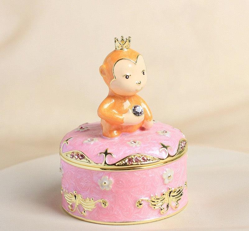 Hand Enameled Jewelry Box- Little Animals with Golden Crown(5.5*5.5*7 cm/2.2*2.2*2.8 inch)