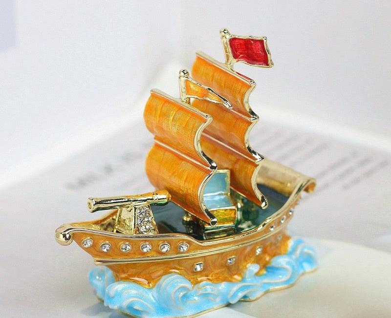 Hand Enameled Jewelry Box- Pirate Boat(7*7.5 cm/2.8*3 inch)