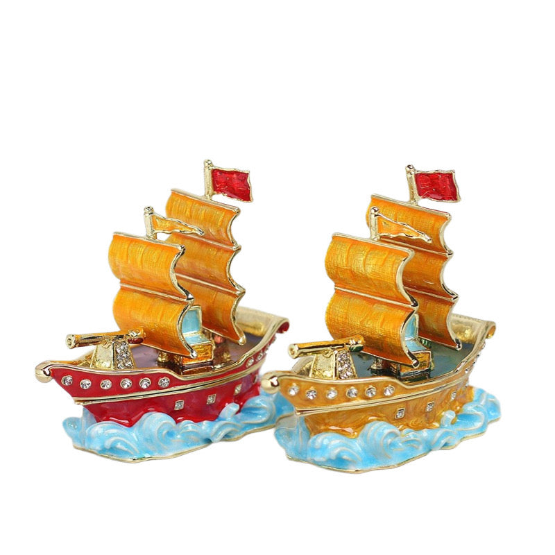 Hand Enameled Jewelry Box- Pirate Boat(7*7.5 cm/2.8*3 inch)