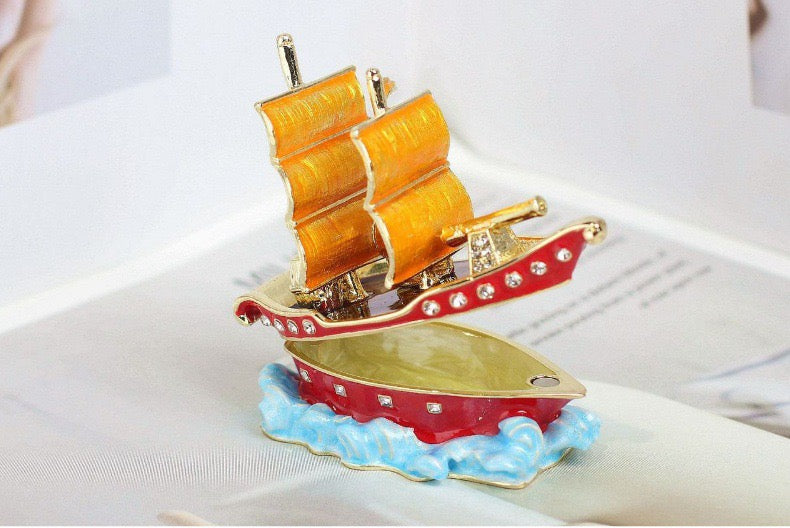 Hand Enameled Jewelry Box- Pirate Boat(7*7.5 cm/2.8*3 inch)