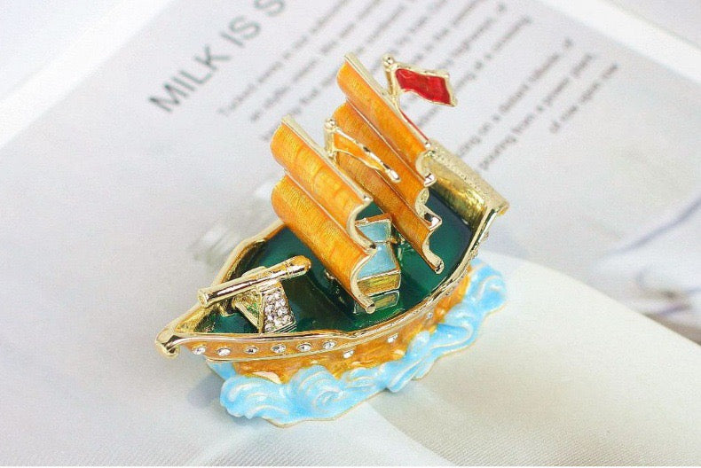 Hand Enameled Jewelry Box- Pirate Boat(7*7.5 cm/2.8*3 inch)