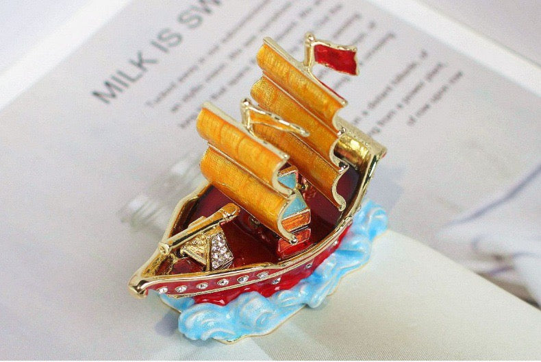 Hand Enameled Jewelry Box- Pirate Boat(7*7.5 cm/2.8*3 inch)