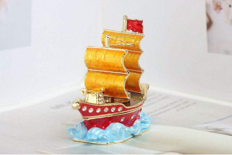 Hand Enameled Jewelry Box- Pirate Boat(7*7.5 cm/2.8*3 inch)