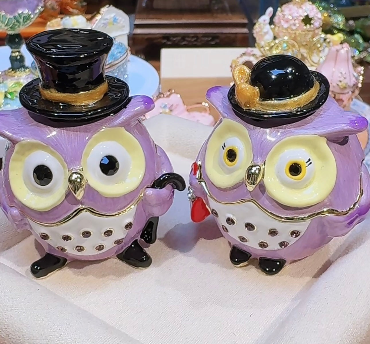 Hand Enameled Jewelry Box- Mr&Mrs Owl(Mrs: 5.5*5 cm/2.2*2 inch;Mr: 5.5*6 cm/2.2*2.4 inch)