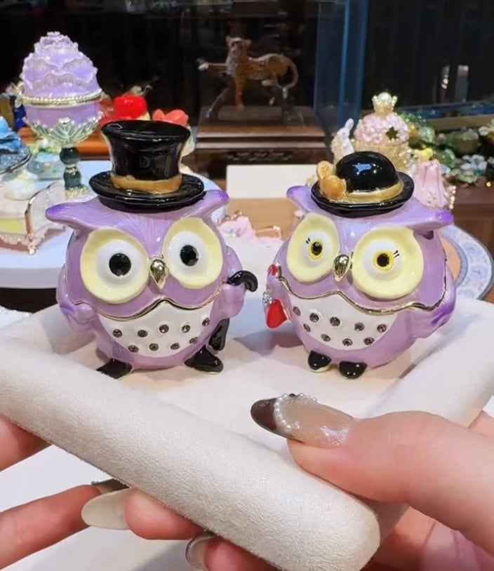 Hand Enameled Jewelry Box- Mr&Mrs Owl(Mrs: 5.5*5 cm/2.2*2 inch;Mr: 5.5*6 cm/2.2*2.4 inch)